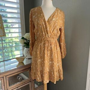 Anthropologie Dolan Left Coast Barnier Dress Yellow Floral Wrap Dress ruffle S